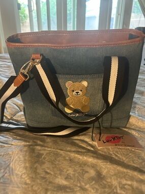 Denim Tote Bag with Teddy Patch - Blue
